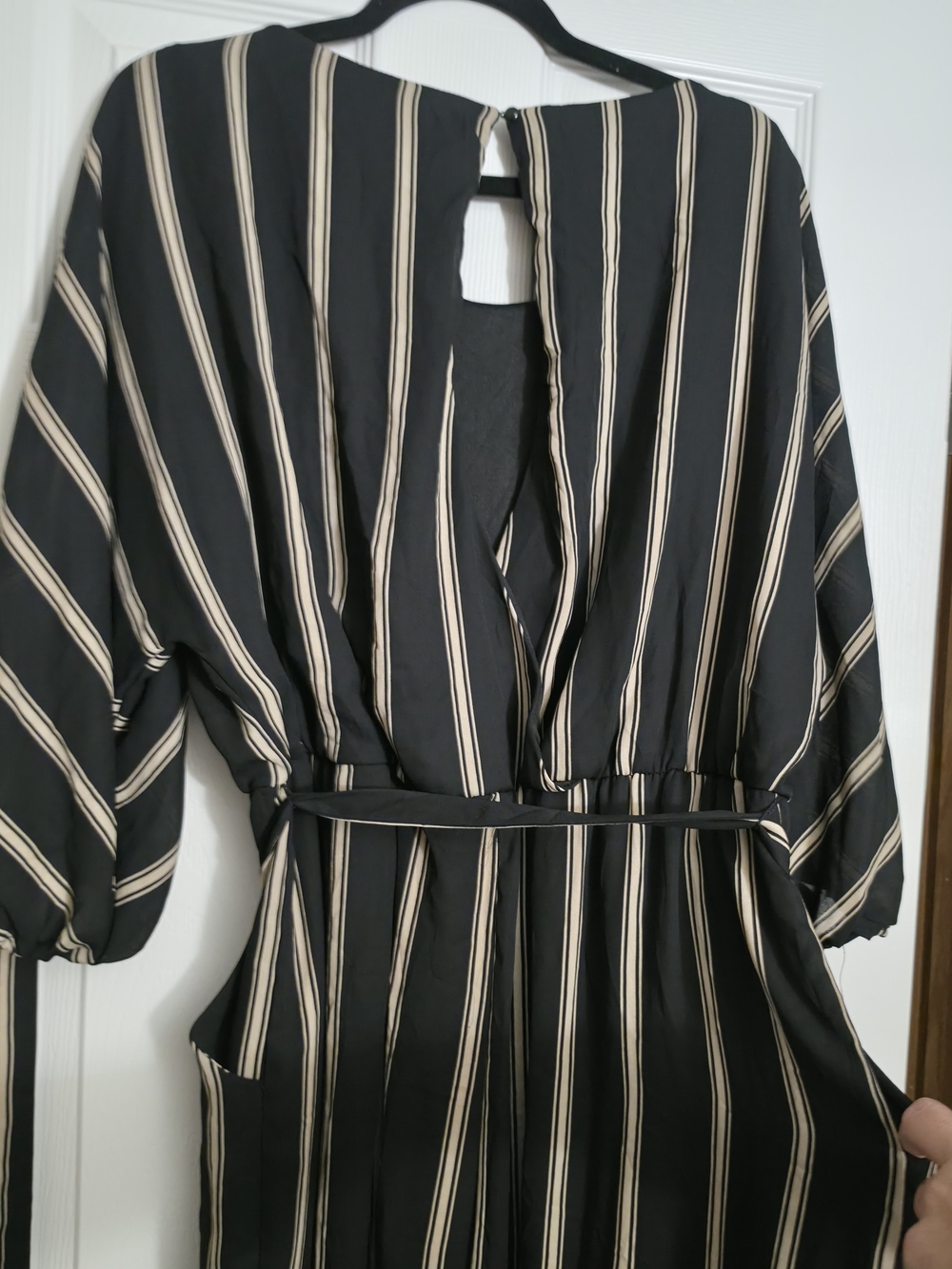 Black Striped V-Neck Women's Dress